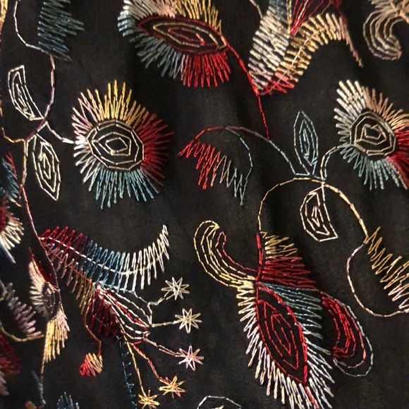 Forever 21 Embroidered Fringed Kimono Black Red Blue Wrap Swim Cover Up - Picture 7 of 10